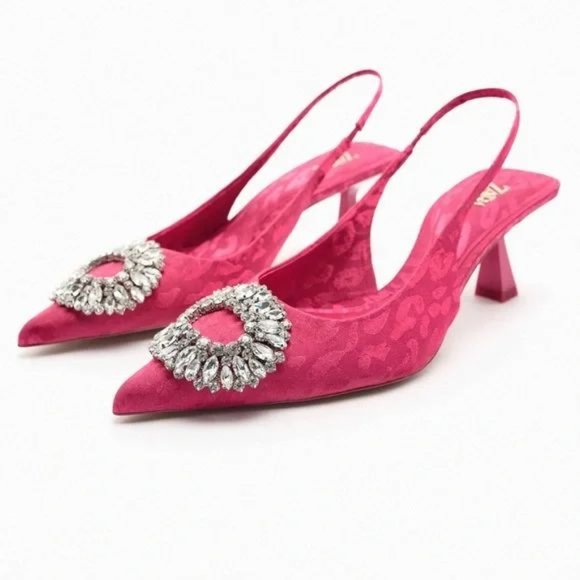 ZARA EMBELLISHED HEELED SLINGBACKS - Picture 1 of 5